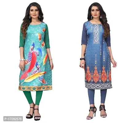 Reliable Crepe Printed Straight Kurta For Women- Pack Of 2