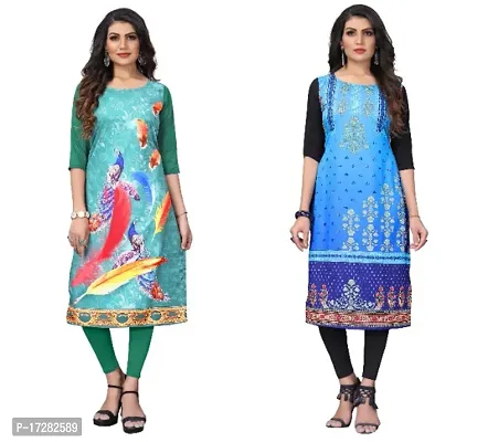 Reliable Crepe Printed Straight Kurta For Women- Pack Of 2