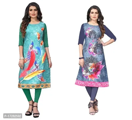 Reliable Crepe Printed Straight Kurta For Women- Pack Of 2