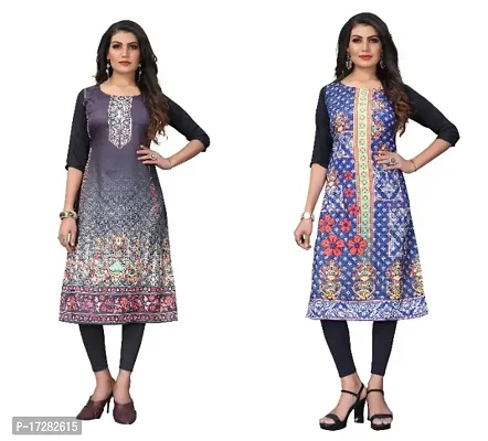 Reliable Crepe Printed Straight Kurta For Women- Pack Of 2-thumb0