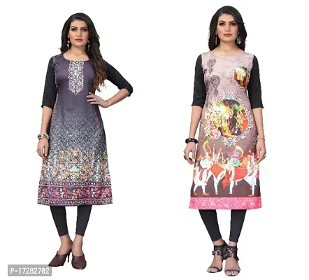 Reliable Crepe Printed Straight Kurta For Women- Pack Of 2