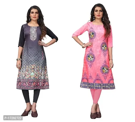 Reliable Crepe Printed Straight Kurta For Women- Pack Of 2-thumb0