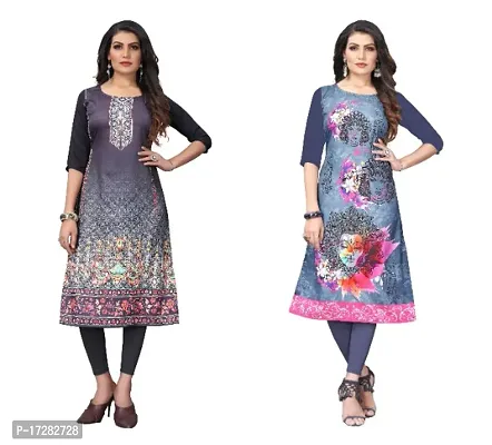 Reliable Crepe Printed Straight Kurta For Women- Pack Of 2