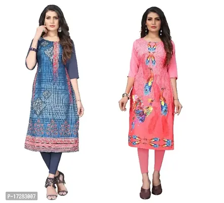 Reliable Crepe Printed Straight Kurta For Women- Pack Of 2-thumb0