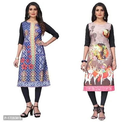 Reliable Crepe Printed Straight Kurta For Women- Pack Of 2