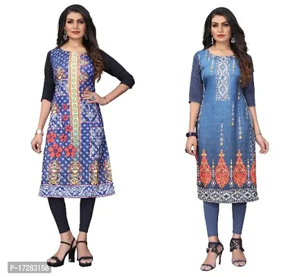 Reliable Crepe Printed Straight Kurta For Women- Pack Of 2