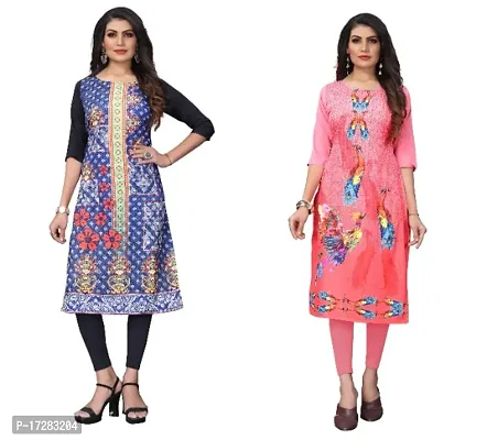 Reliable Crepe Printed Straight Kurta For Women- Pack Of 2