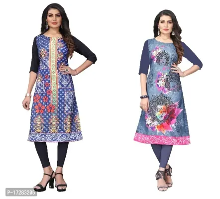 Reliable Crepe Printed Straight Kurta For Women- Pack Of 2-thumb0