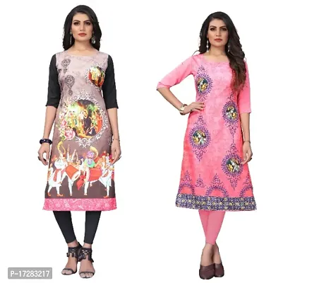 Reliable Crepe Printed Straight Kurta For Women- Pack Of 2-thumb0