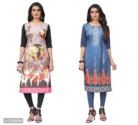 Reliable Crepe Printed Straight Kurta For Women- Pack Of 2-thumb0