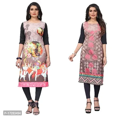 Reliable Crepe Printed Straight Kurta For Women- Pack Of 2-thumb0