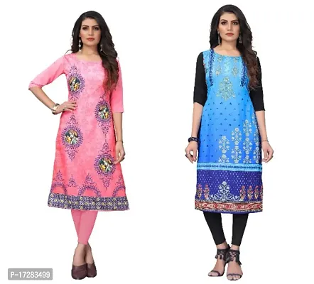 Reliable Crepe Printed Straight Kurta For Women- Pack Of 2