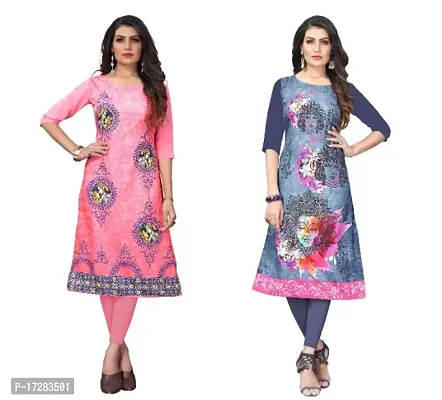 Reliable Crepe Printed Straight Kurta For Women- Pack Of 2-thumb0