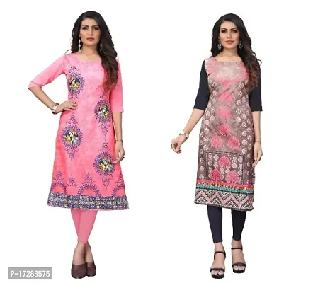 Reliable Crepe Printed Straight Kurta For Women- Pack Of 2-thumb0