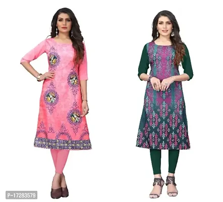 Reliable Crepe Printed Straight Kurta For Women- Pack Of 2