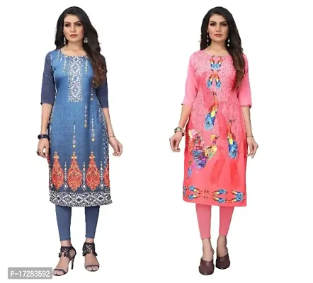 Reliable Crepe Printed Straight Kurta For Women- Pack Of 2-thumb0