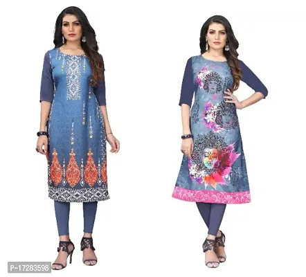 Reliable Crepe Printed Straight Kurta For Women- Pack Of 2-thumb0