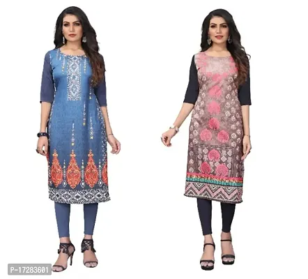 Reliable Crepe Printed Straight Kurta For Women- Pack Of 2