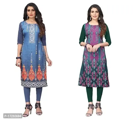 Reliable Crepe Printed Straight Kurta For Women- Pack Of 2-thumb0