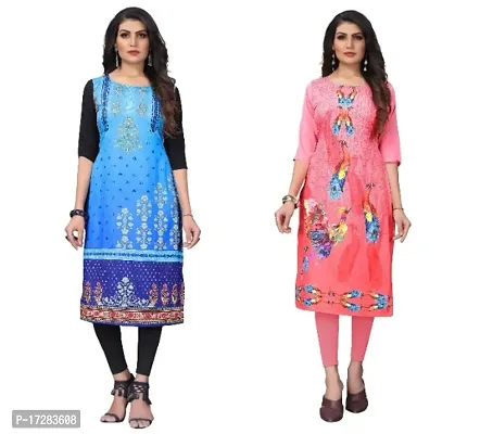 Reliable Crepe Printed Straight Kurta For Women- Pack Of 2-thumb0