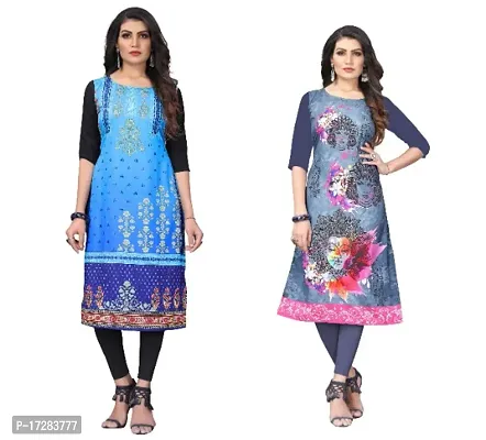 Reliable Crepe Printed Straight Kurta For Women- Pack Of 2-thumb0