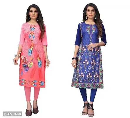 Reliable Crepe Printed Straight Kurta For Women- Pack Of 2-thumb0