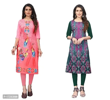 Reliable Crepe Printed Straight Kurta For Women- Pack Of 2-thumb0