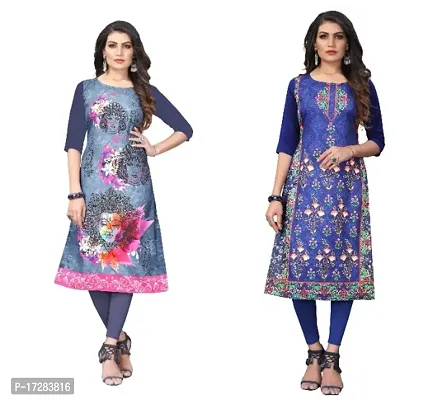 Reliable Crepe Printed Straight Kurta For Women- Pack Of 2