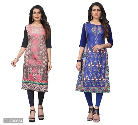 Reliable Crepe Printed Straight Kurta For Women- Pack Of 2-thumb0