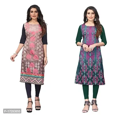 Reliable Crepe Printed Straight Kurta For Women- Pack Of 2-thumb0