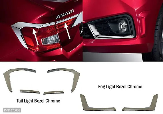 Car Accessories Hub Premium Quality Imported Tail light and Fog Lamp Chrome Cover Garnish Outer Trim Combo for Honda Amaze 2018 onwards- Set of 6.pcs