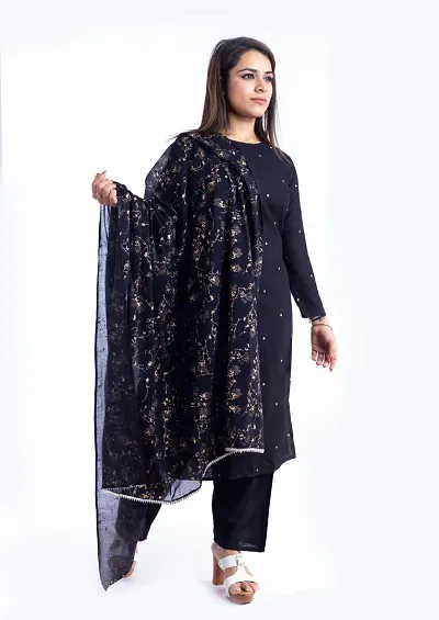 Stylish Rayon A-Line KurtAnd Palazzo With Dupatta Set