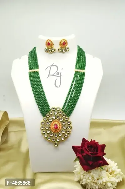 Traditional Copper Plated Artificial Kundan Stones & Bead Work Jewellery Set-thumb0
