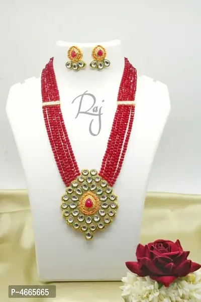 Traditional Copper Plated Artificial Kundan Stones & Bead Work Jewellery Set
