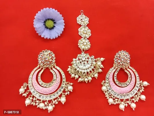 Stylish Fancy Brass Gold Plated Cubic Zirconia And American Diamond Drop Earrings Jewellery Set For Women-thumb0
