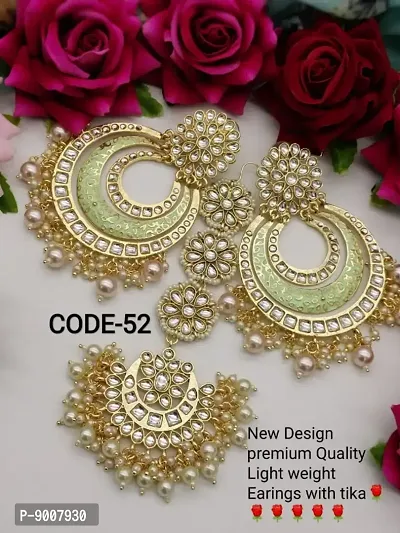 Stylish Fancy Alloy Gold Plated Pearls Maang Tika And Earring Set For Women