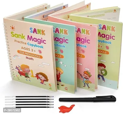 Gagan Traders Sank Magic Practice Copybook, (4 BOOK + 10 REFILL+ 1 Pen +1 Grip) Number Tracing Book for Preschoolers, Magic Calligraphy Set Practical Reusable Writing Tool Simple Hand Lettering-thumb0