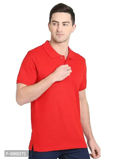 OBOW Cotton Polo Neck Solid Half Sleeve Tshirt (RED, 38)-thumb2