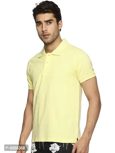 OBOW Cotton Polo Neck Solid Half Sleeve Tshirt (Yellow, 38)-thumb2