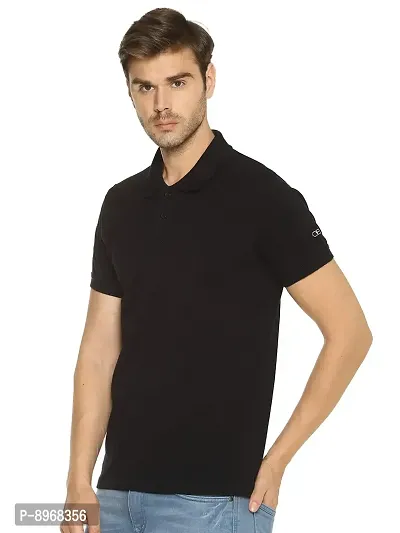 OBOW Cotton Polo Neck Solid Half Sleeve Tshirt (Black, 38)-thumb2