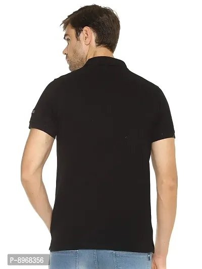 OBOW Cotton Polo Neck Solid Half Sleeve Tshirt (Black, 38)-thumb3