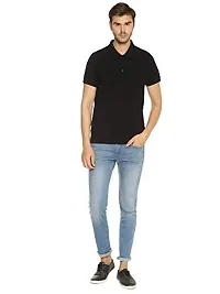 OBOW Men's Black Pique Knit Cotton Solid Polo Tshirt (46)-thumb3