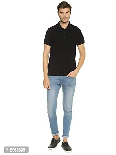 OBOW Men's Black Pique Knit Cotton Solid Polo Tshirt (46)-thumb4