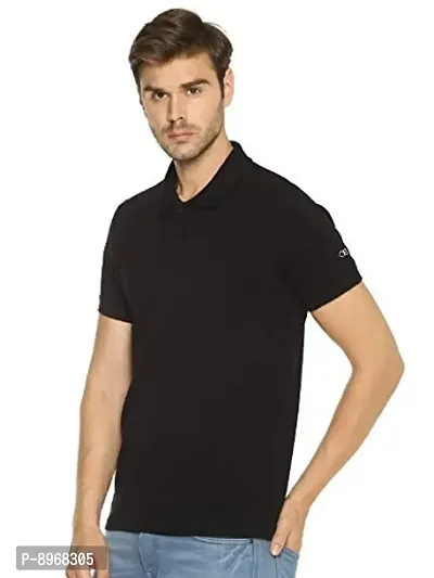 OBOW Men's Black Pique Knit Cotton Solid Polo Tshirt (46)-thumb2