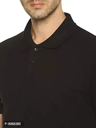 OBOW Men's Black Pique Knit Cotton Solid Polo Tshirt (46)-thumb5