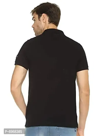 OBOW Men's Black Pique Knit Cotton Solid Polo Tshirt (46)-thumb3