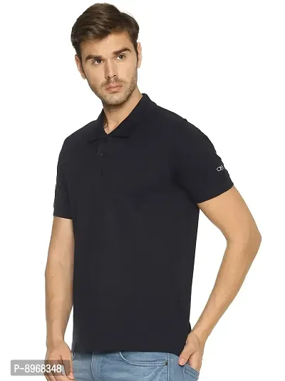 OBOW Cotton Polo Neck Solid Half Sleeve Tshirt (Navy Blue, 38)-thumb2