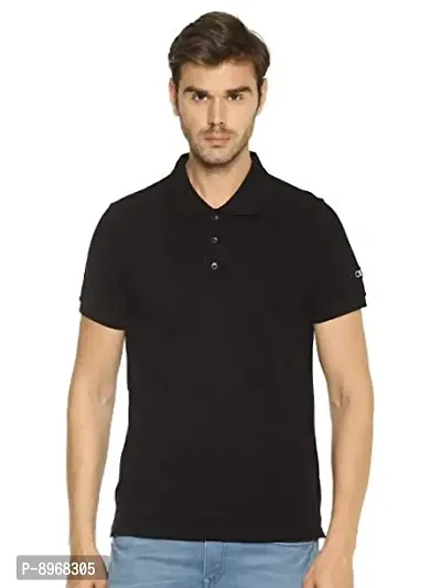 OBOW Men's Black Pique Knit Cotton Solid Polo Tshirt (46)-thumb0