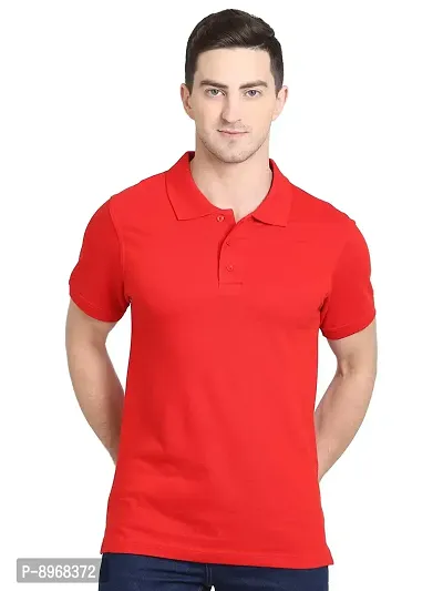 OBOW Cotton Polo Neck Solid Half Sleeve Tshirt (RED, 38)