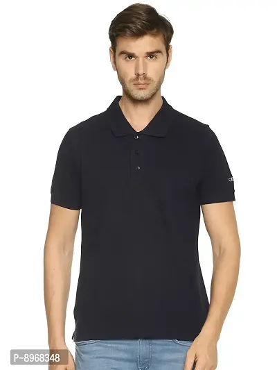 OBOW Cotton Polo Neck Solid Half Sleeve Tshirt (Navy Blue, 38)-thumb0